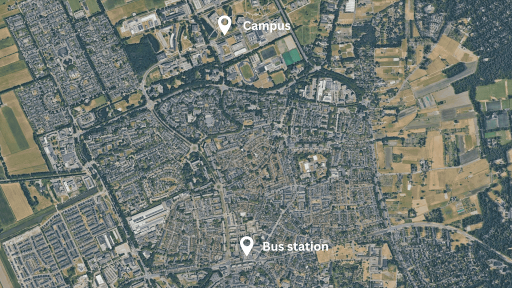 Distance from Wageningen bus station to campus