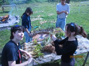 Preparing calçots for the grill